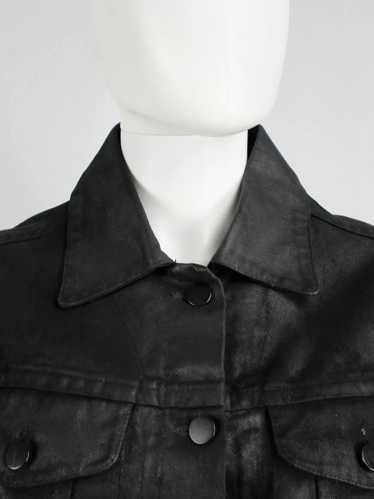 Maison Martin Margiela 6 black coated denim jacket — spring 1997