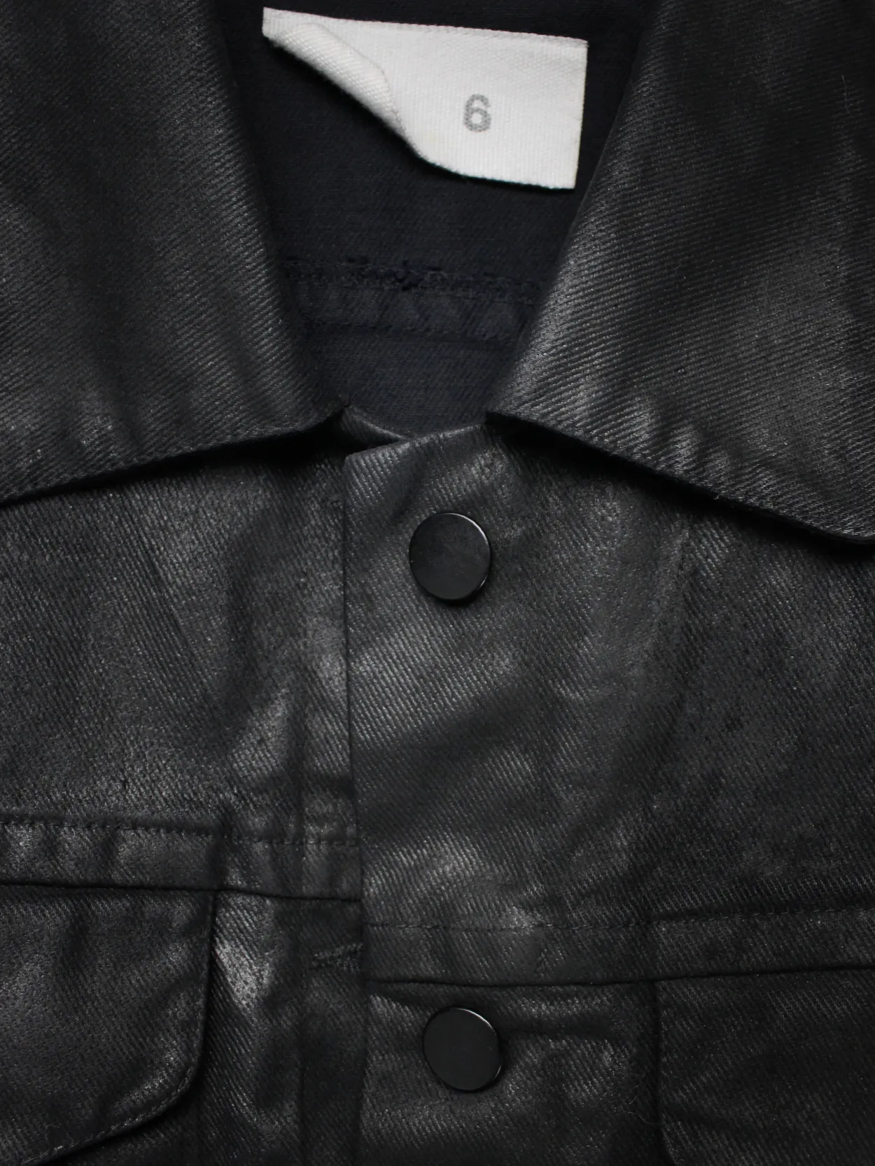 Maison Martin Margiela 6 black coated denim jacket — spring 1997