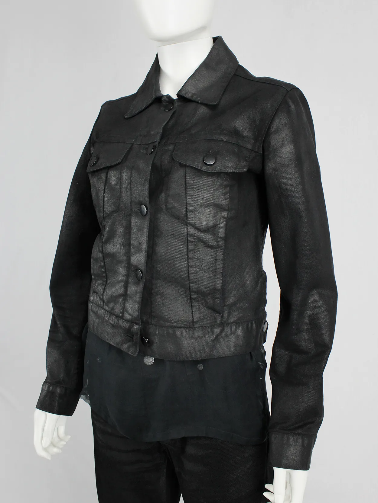 Maison Martin Margiela 6 black coated denim jacket — spring 1997