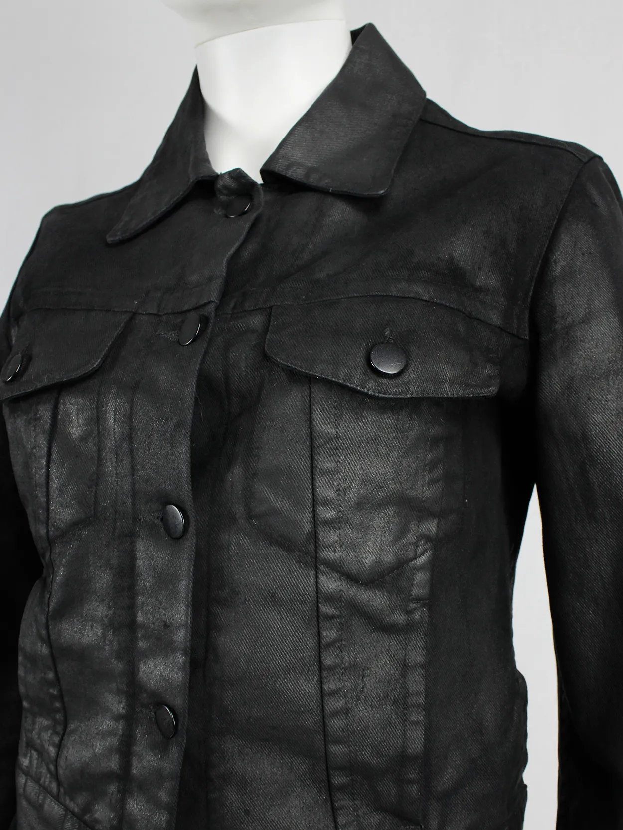 Maison Martin Margiela 6 black coated denim jacket — spring 1997