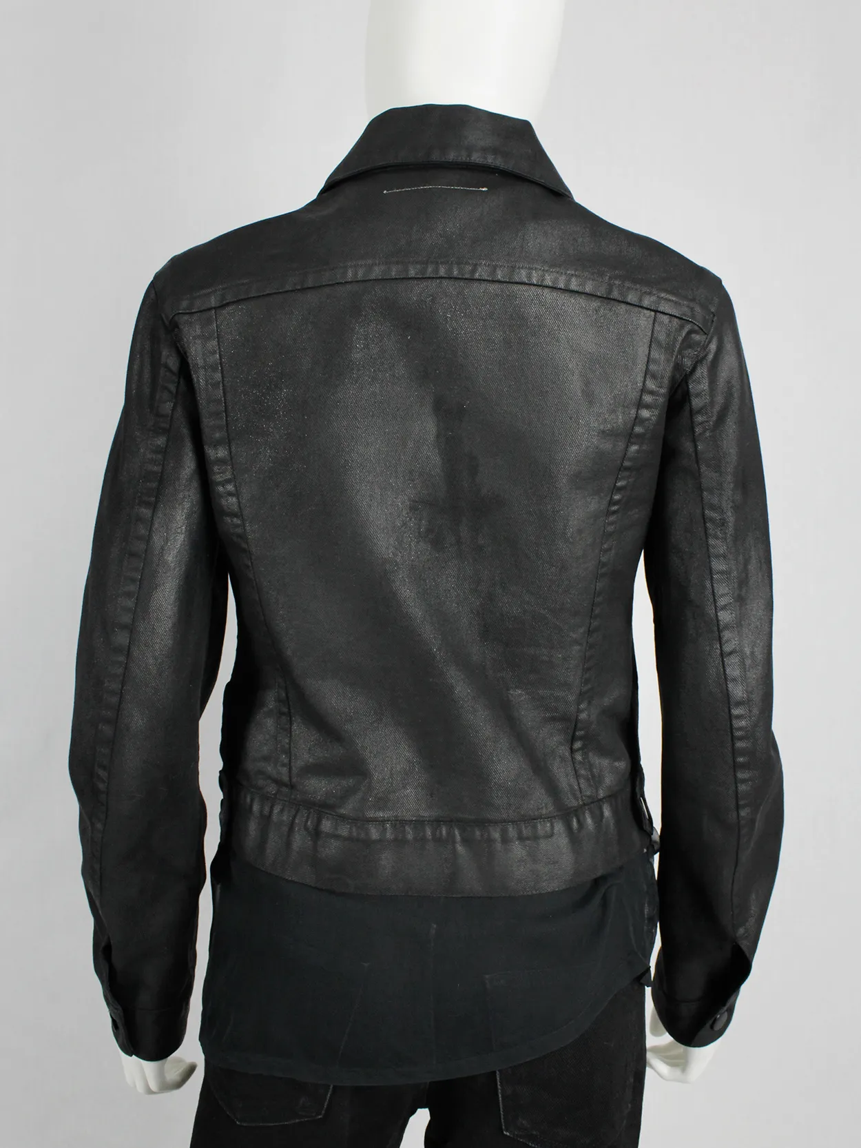 Maison Martin Margiela 6 black coated denim jacket — spring 1997