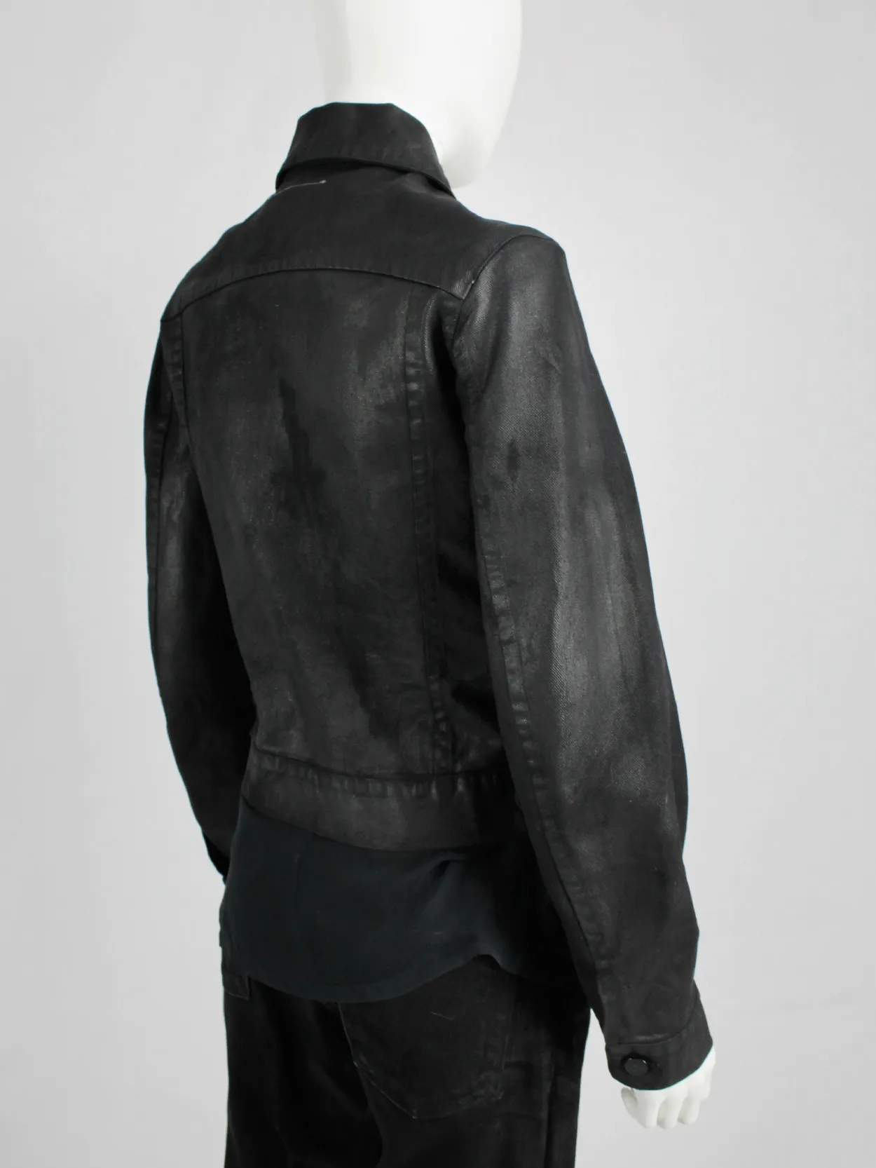 Maison Martin Margiela 6 black coated denim jacket — spring 1997