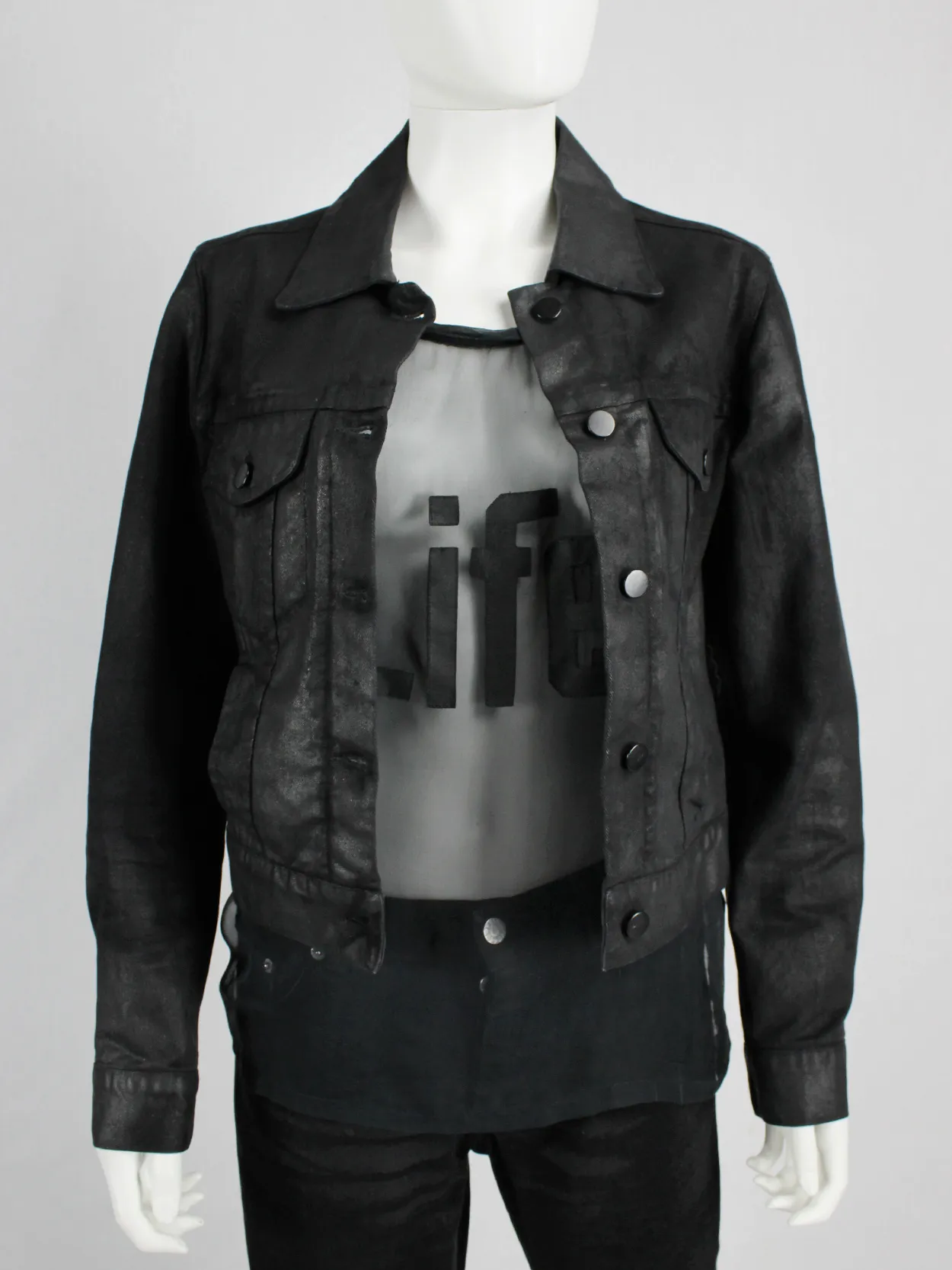 Maison Martin Margiela 6 black coated denim jacket — spring 1997