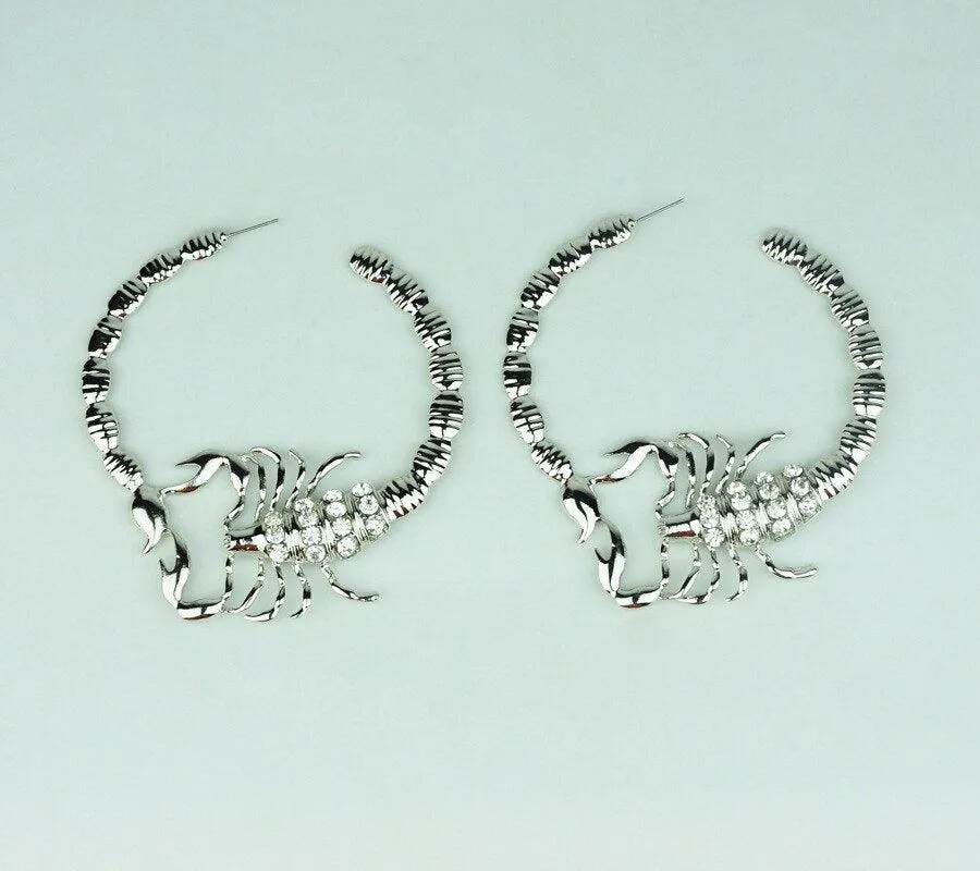 Make a Statement with Big Gothic Scorpions Ear Hoop Earrings with Rhinestones