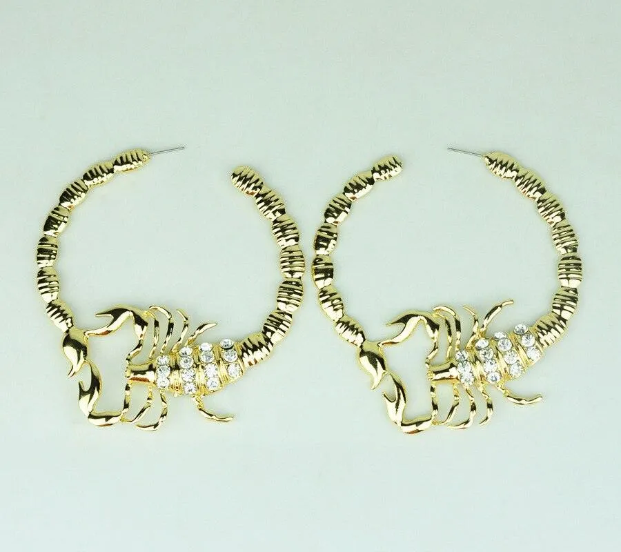 Make a Statement with Big Gothic Scorpions Ear Hoop Earrings with Rhinestones