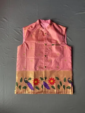 Men’s premium paithani jacket with peacock border - peach