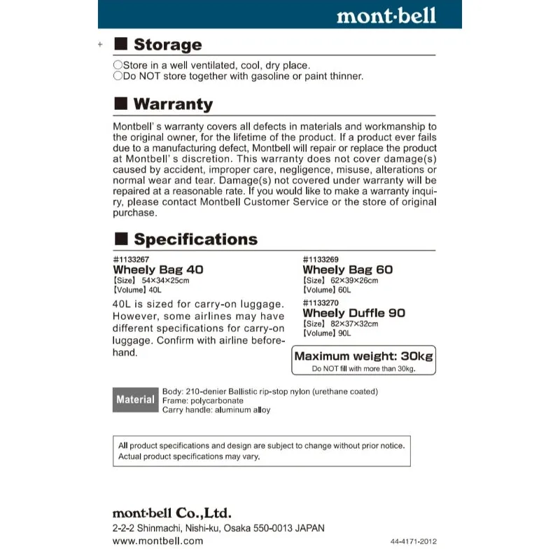 Montbell Wheely Bag 60 litres