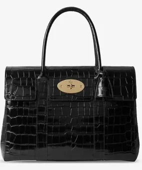 Mulberry Womens Black Bayswater croc-embossed patent-leather tote bag