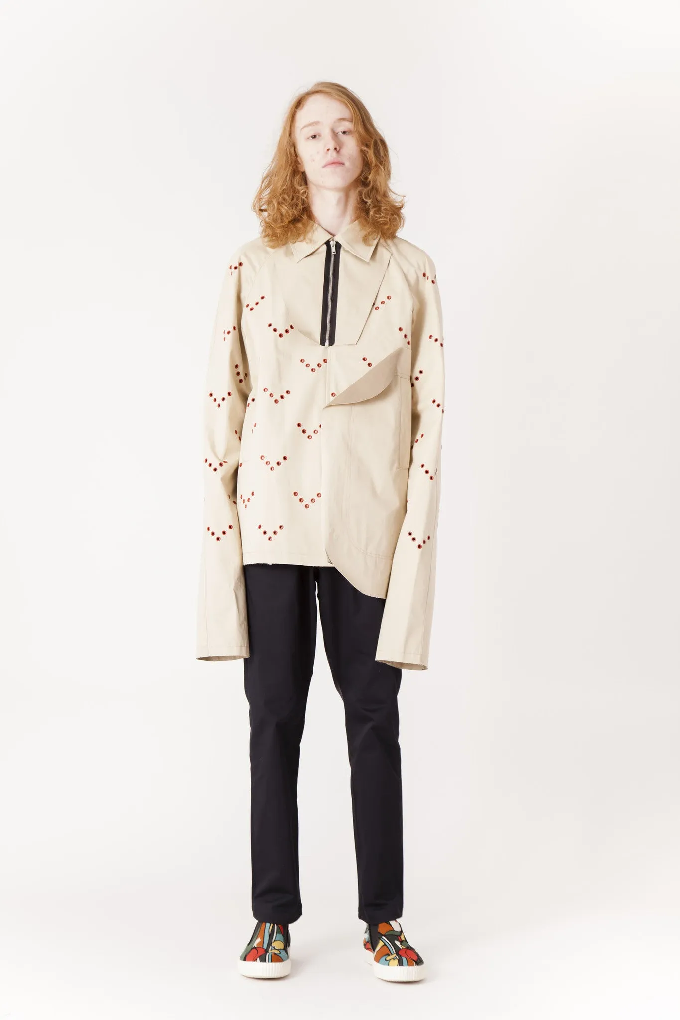 Patch and Eyelet Raglan Caban Coat