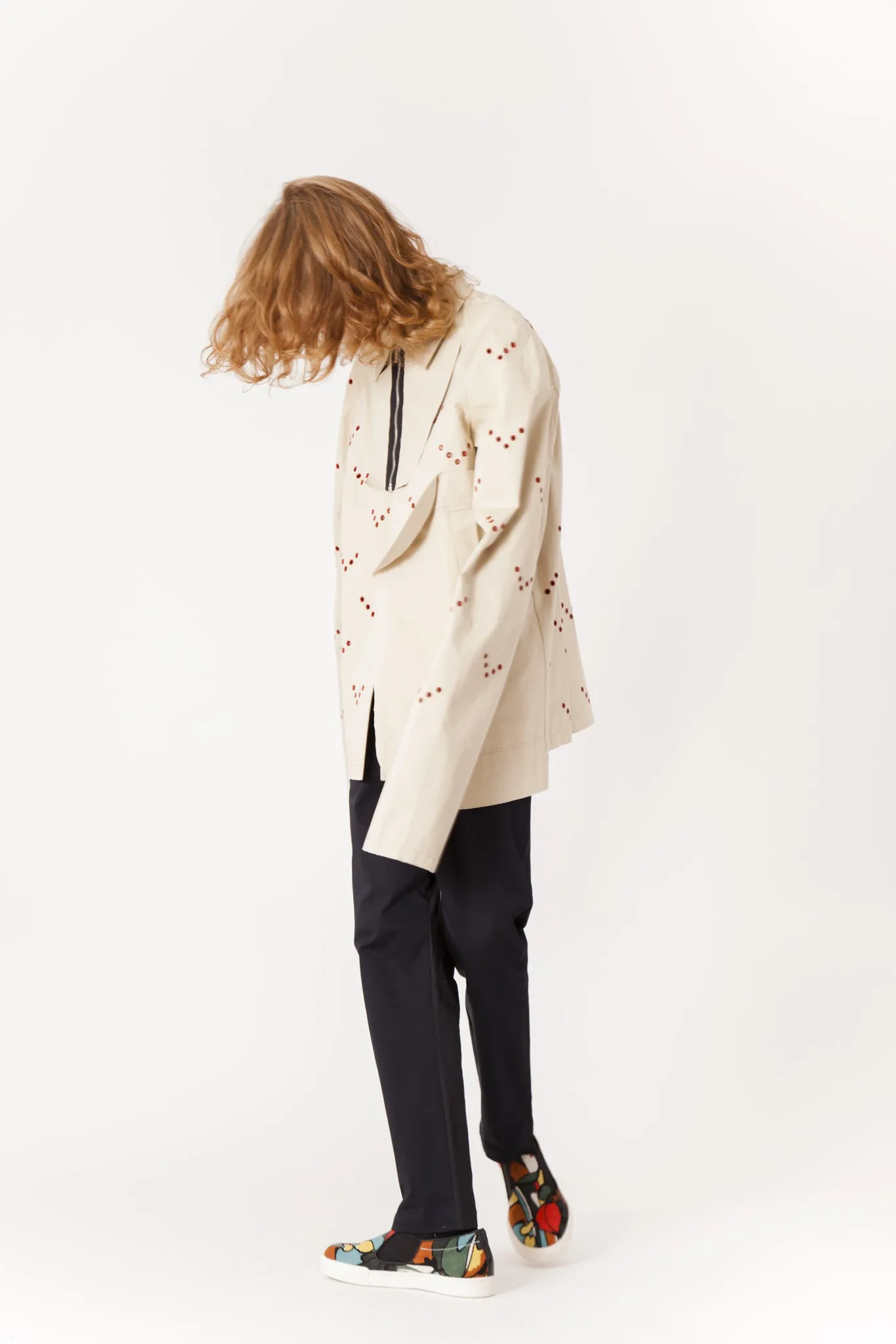 Patch and Eyelet Raglan Caban Coat