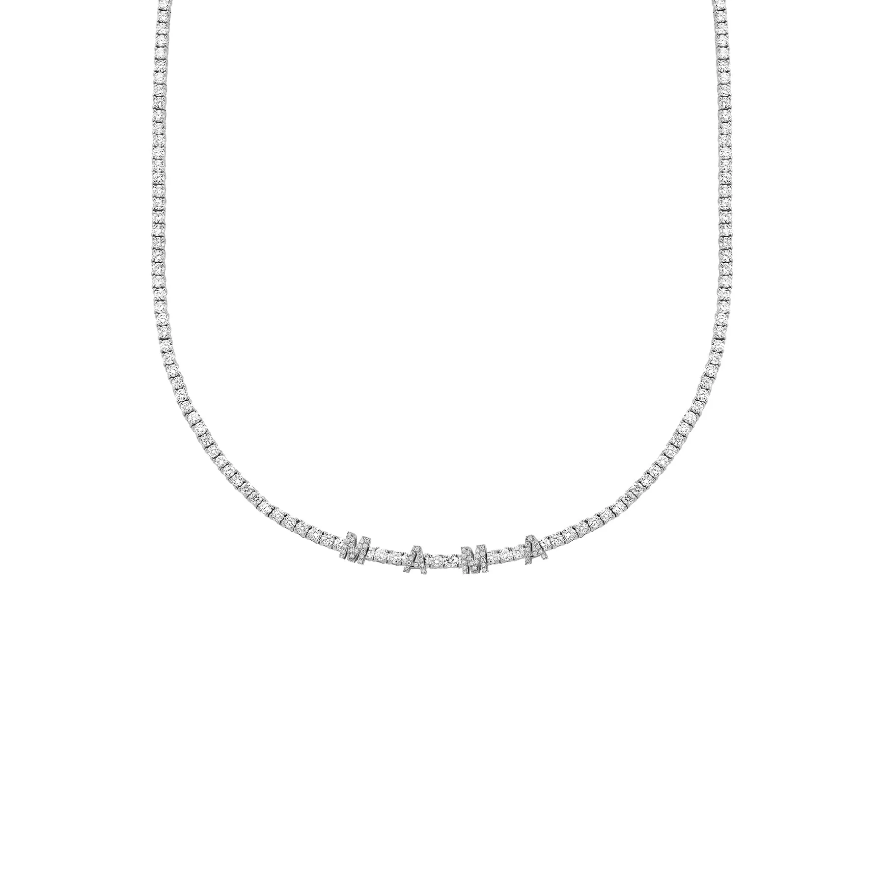 Perfect Personalized Collar Tennis Necklace - White Diamond / 14k White Gold