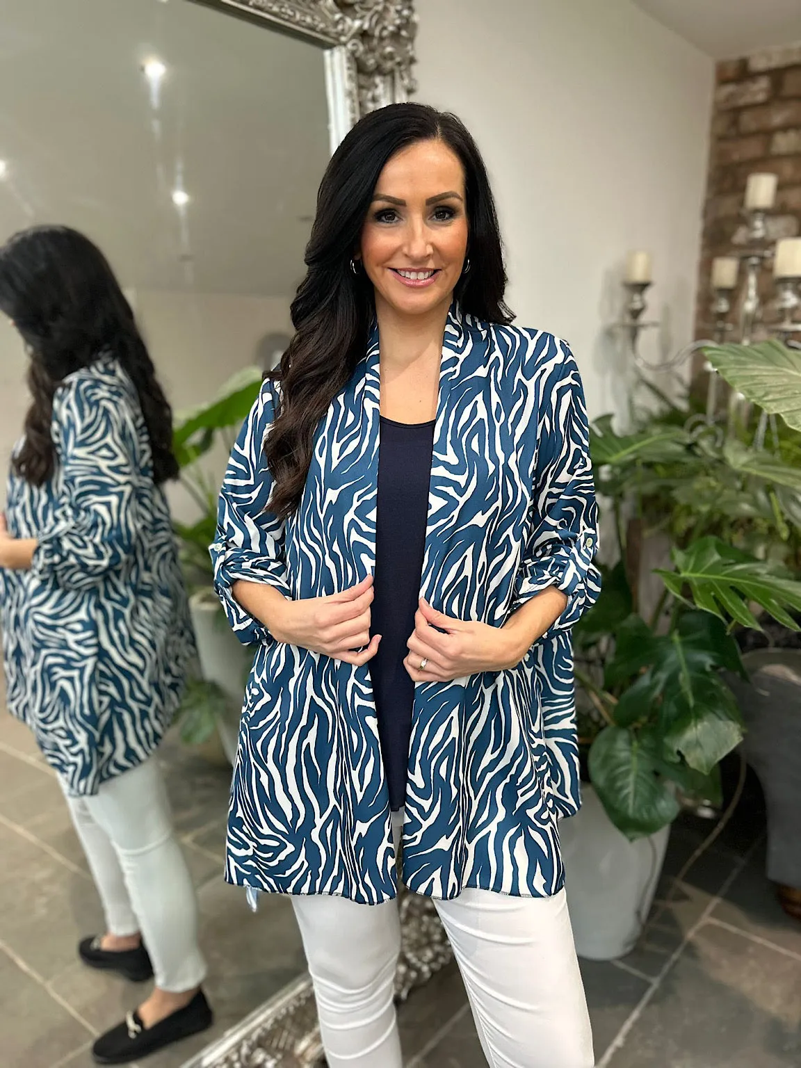 Petrol Blue Zebra Top Set Primrose