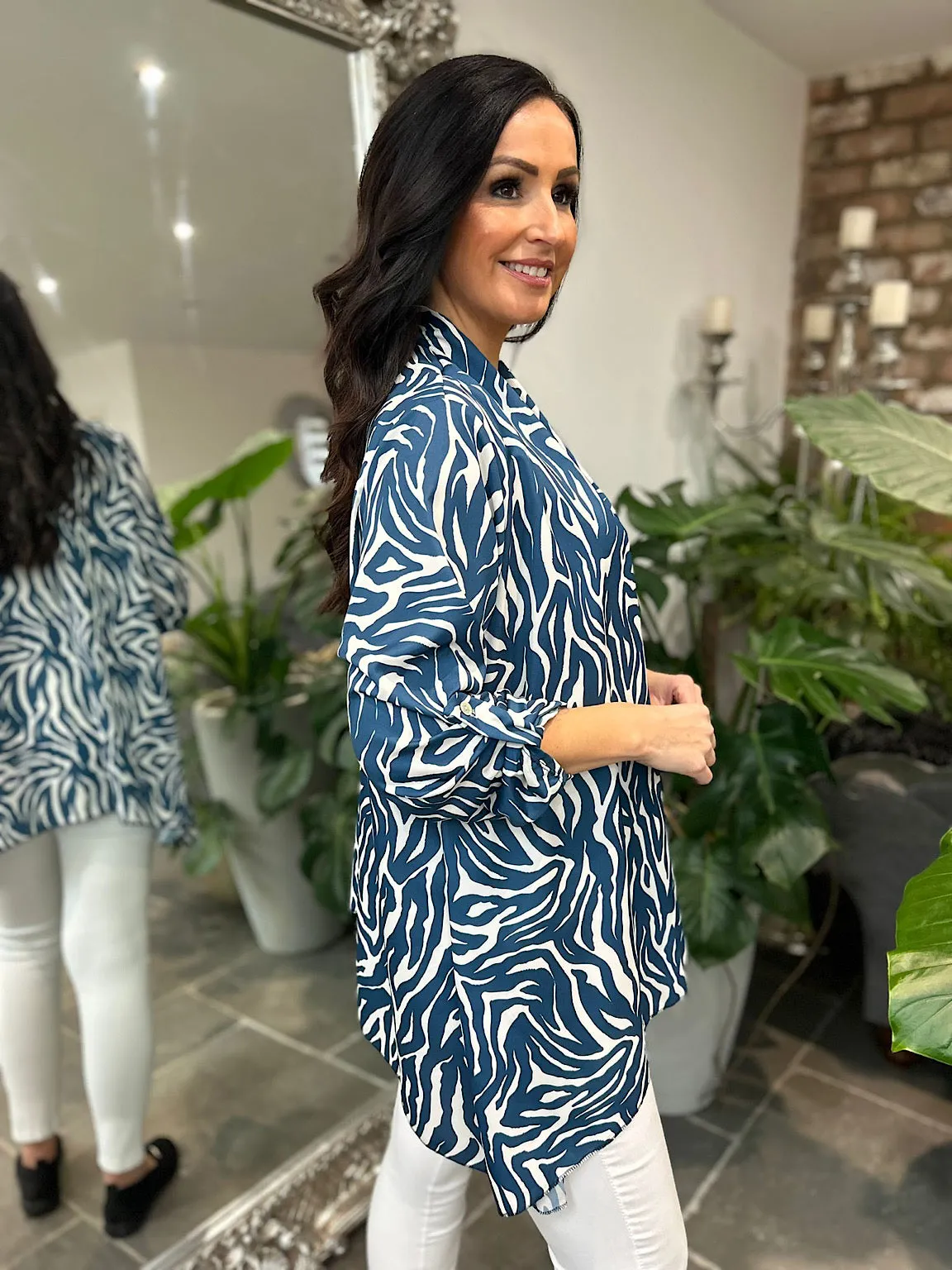 Petrol Blue Zebra Top Set Primrose