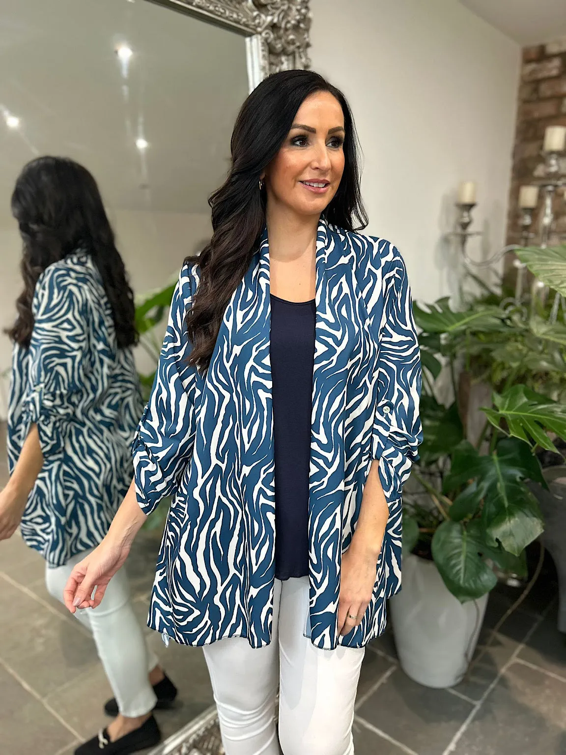 Petrol Blue Zebra Top Set Primrose