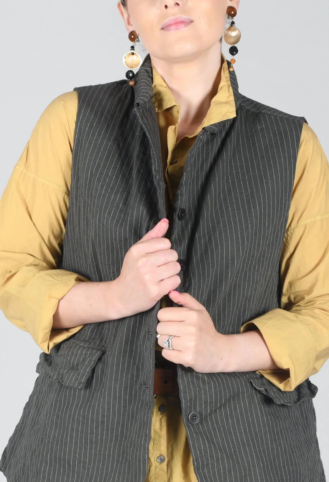 Pinstriped Sleeveless Blazer in Antracite