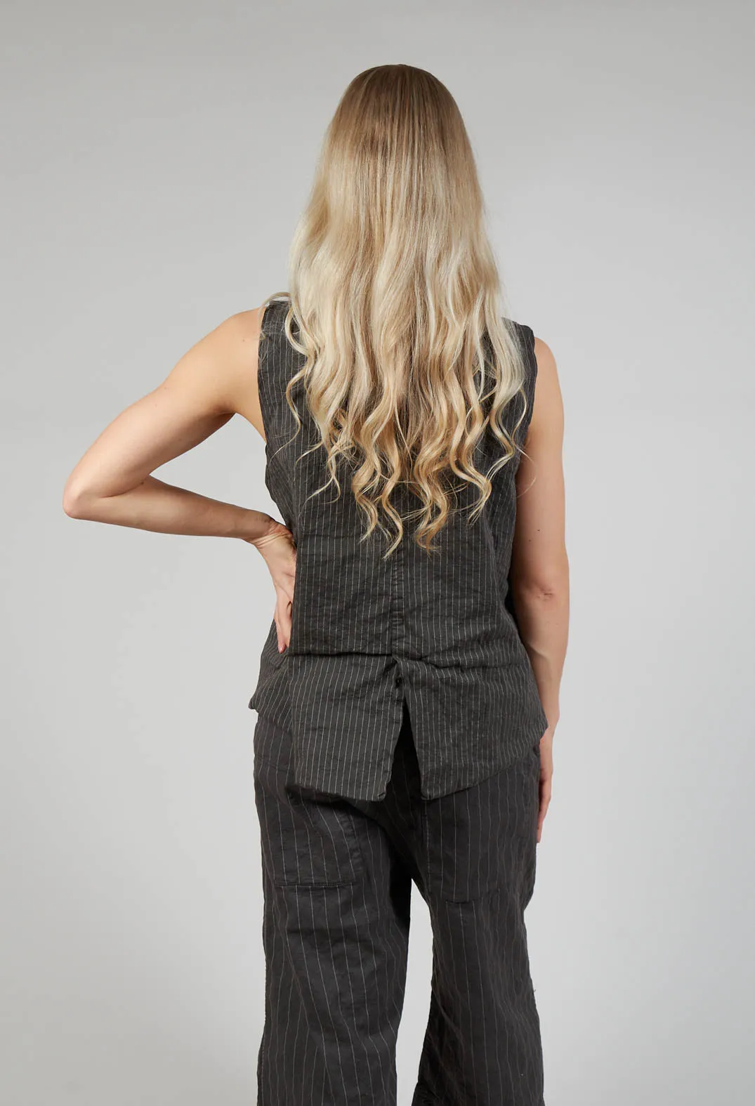 Pinstriped Sleeveless Blazer in Antracite