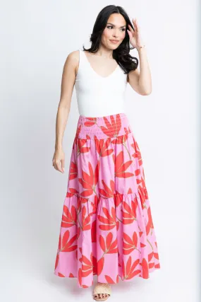 Poplin Palm Floral Smock Waist Skirt