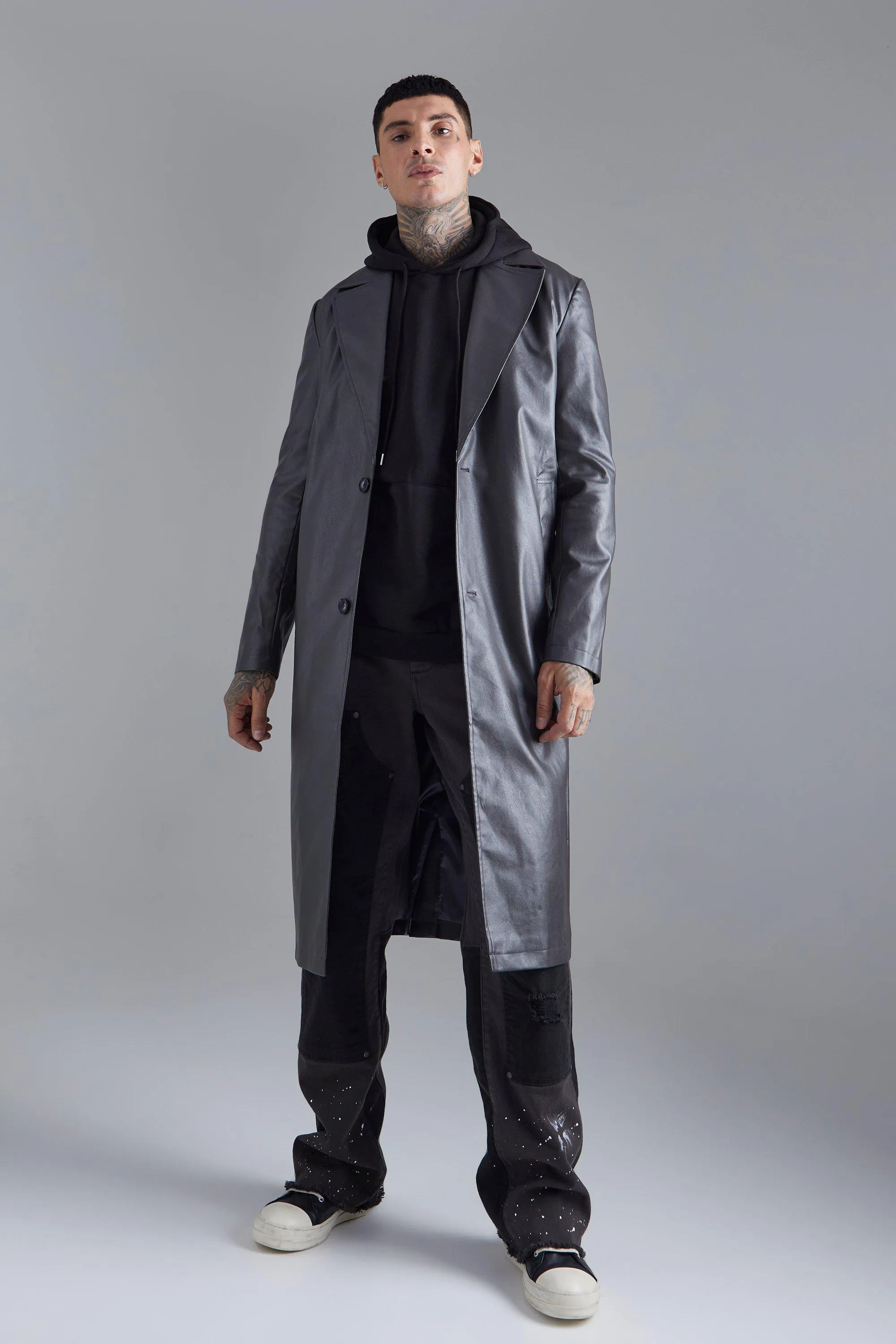 Pu Trench Coat | boohooMAN UK