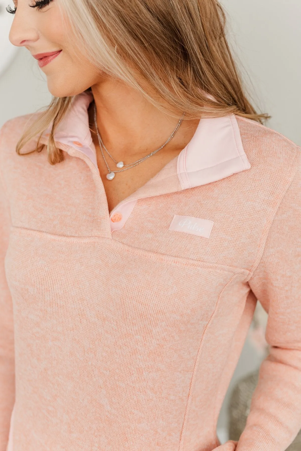 Pulse Exclusive Quarter Button Pullover- Peach