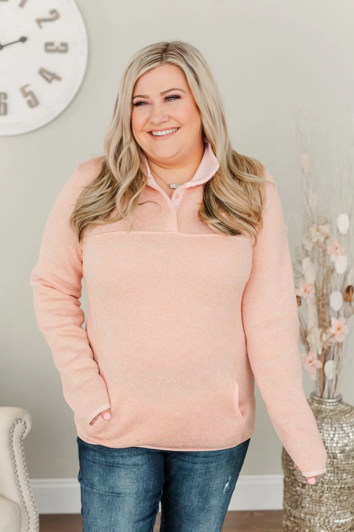 Pulse Exclusive Quarter Button Pullover- Peach