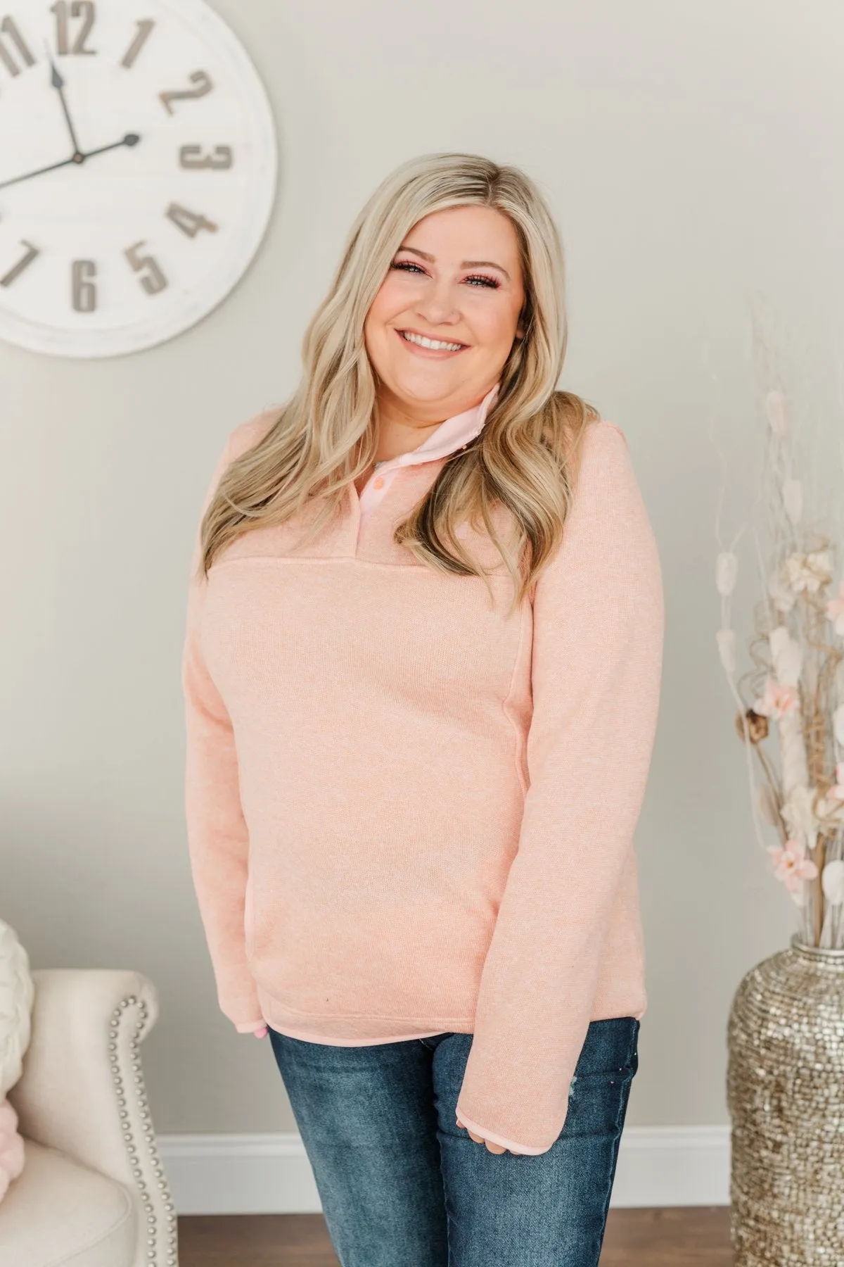 Pulse Exclusive Quarter Button Pullover- Peach