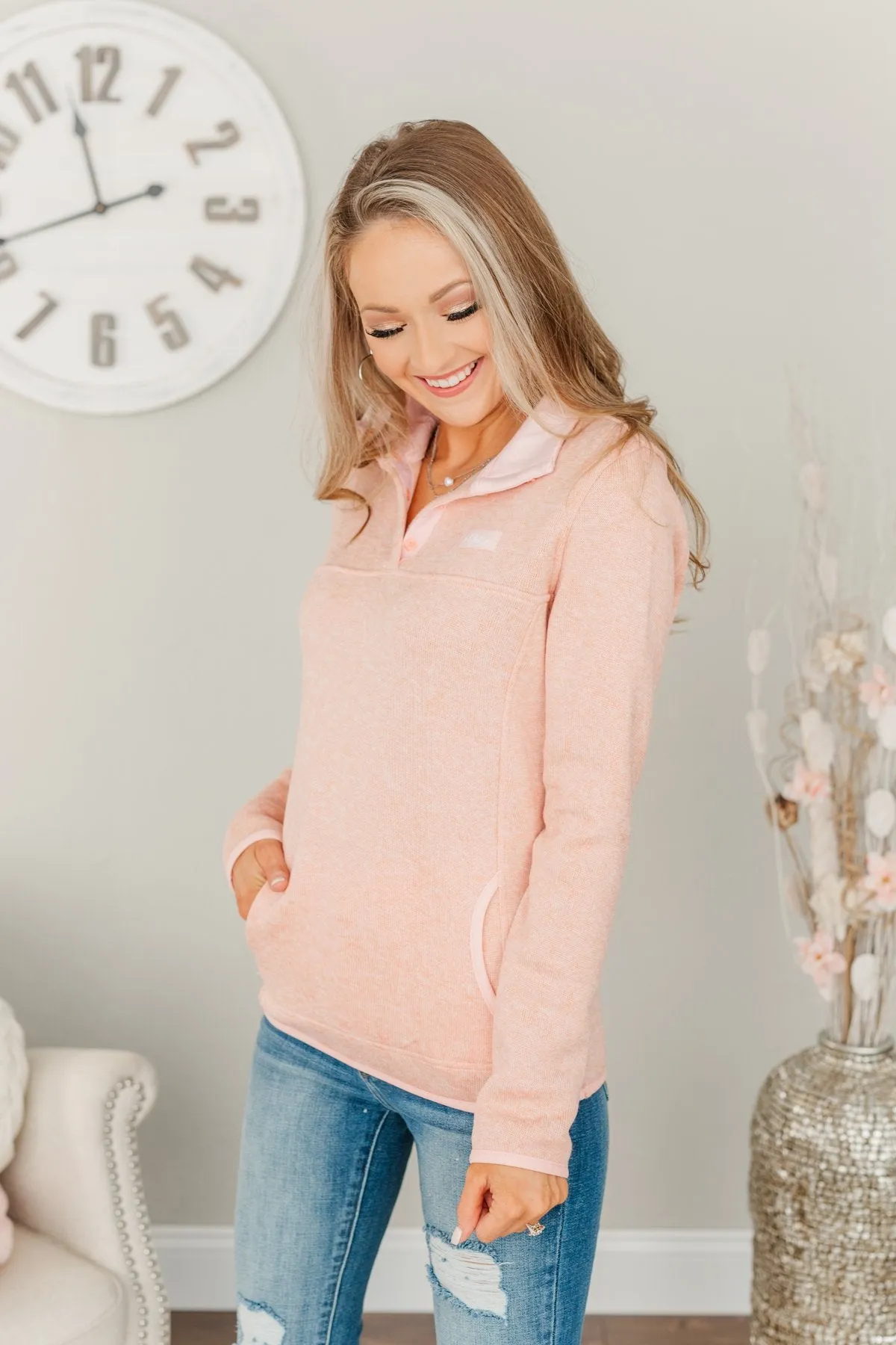 Pulse Exclusive Quarter Button Pullover- Peach