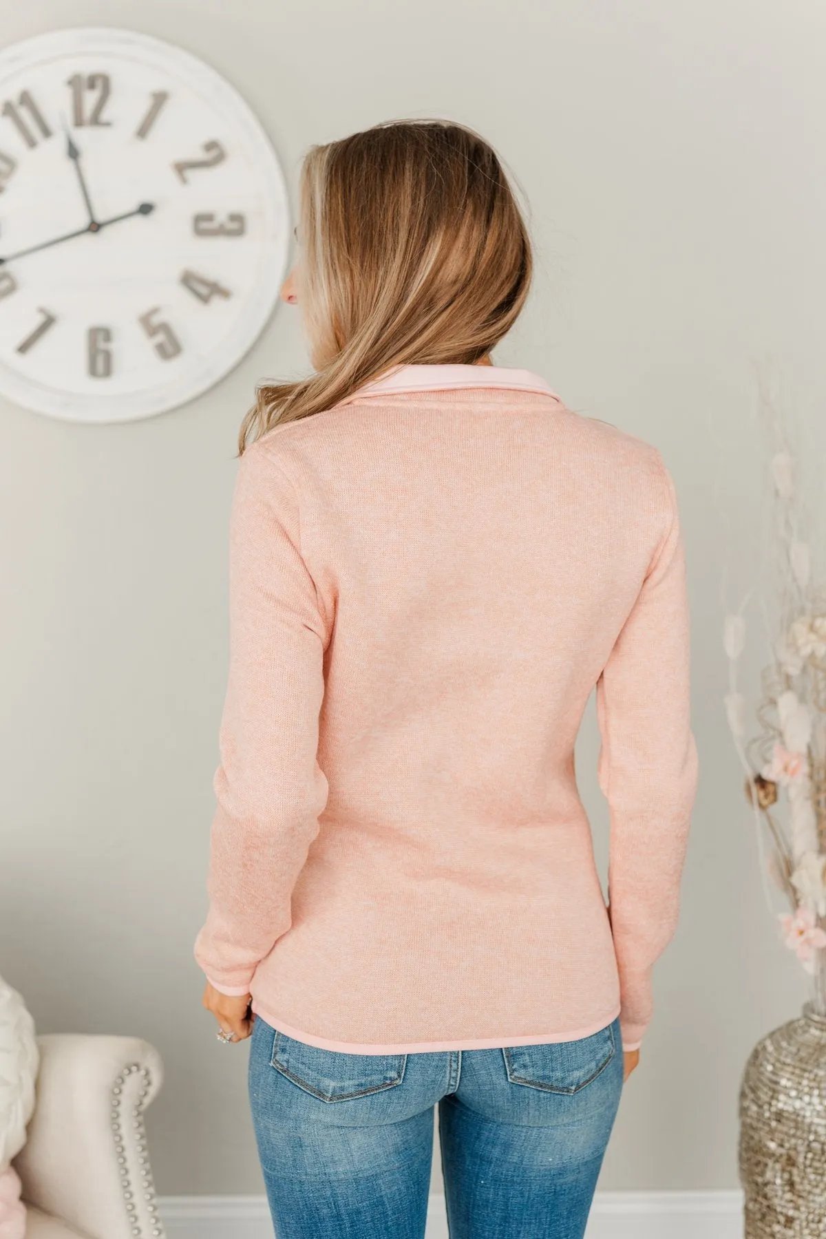 Pulse Exclusive Quarter Button Pullover- Peach