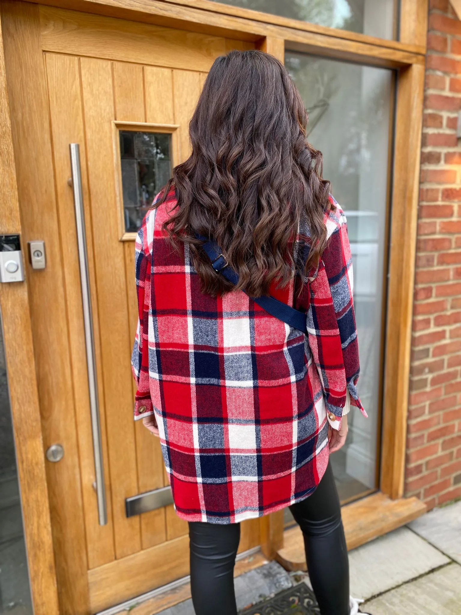 Red Double Pocket Checked Shacket Sia