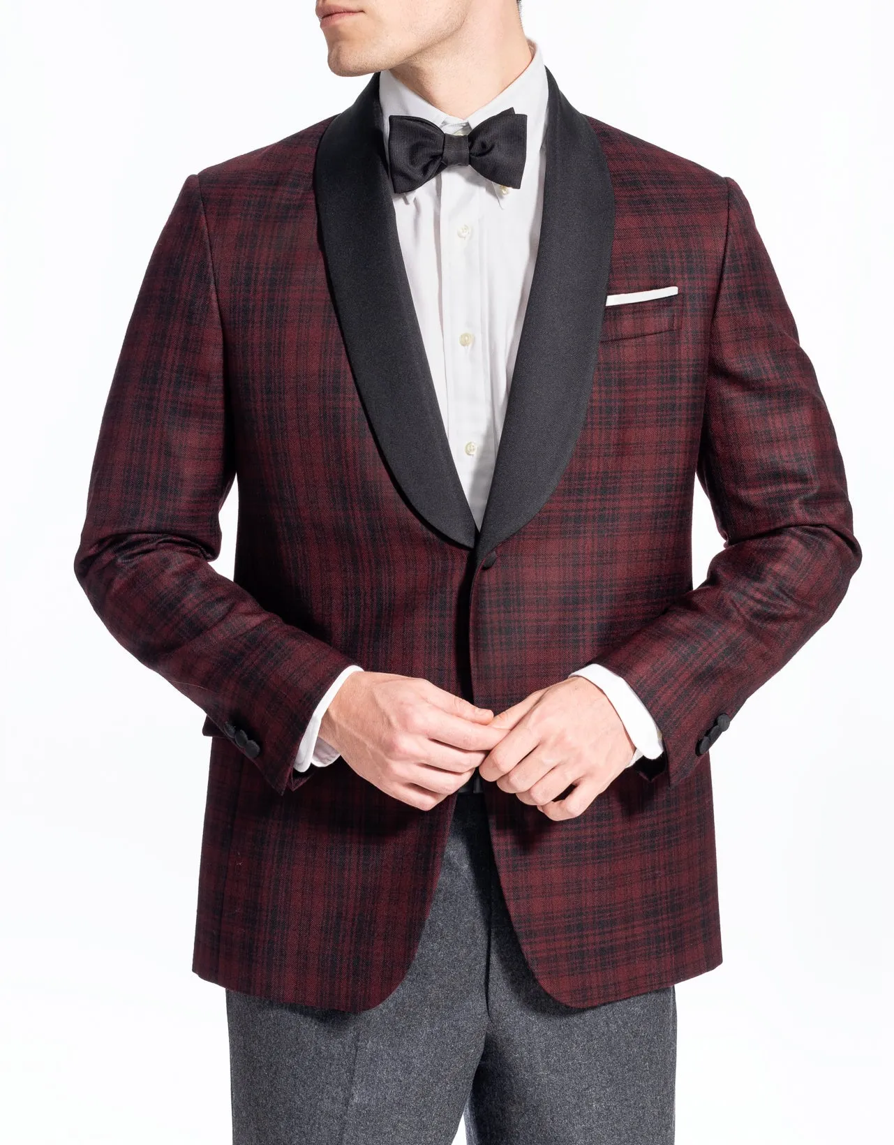 RED TARTAN SHAWL COLLAR DINNER JACKET