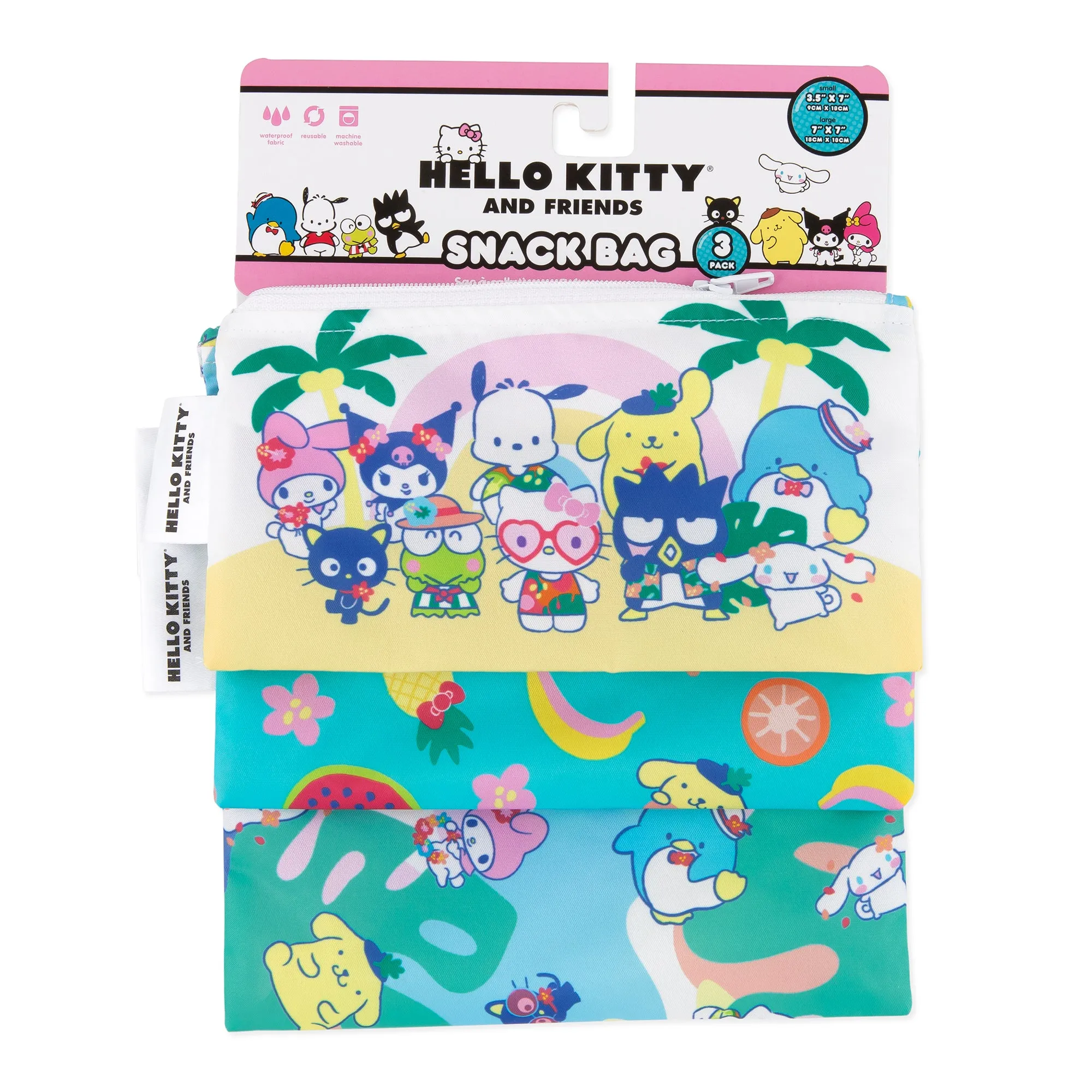 Reusable Snack Bag, 3 Pack: Hello Kitty and Friends Tropical Party