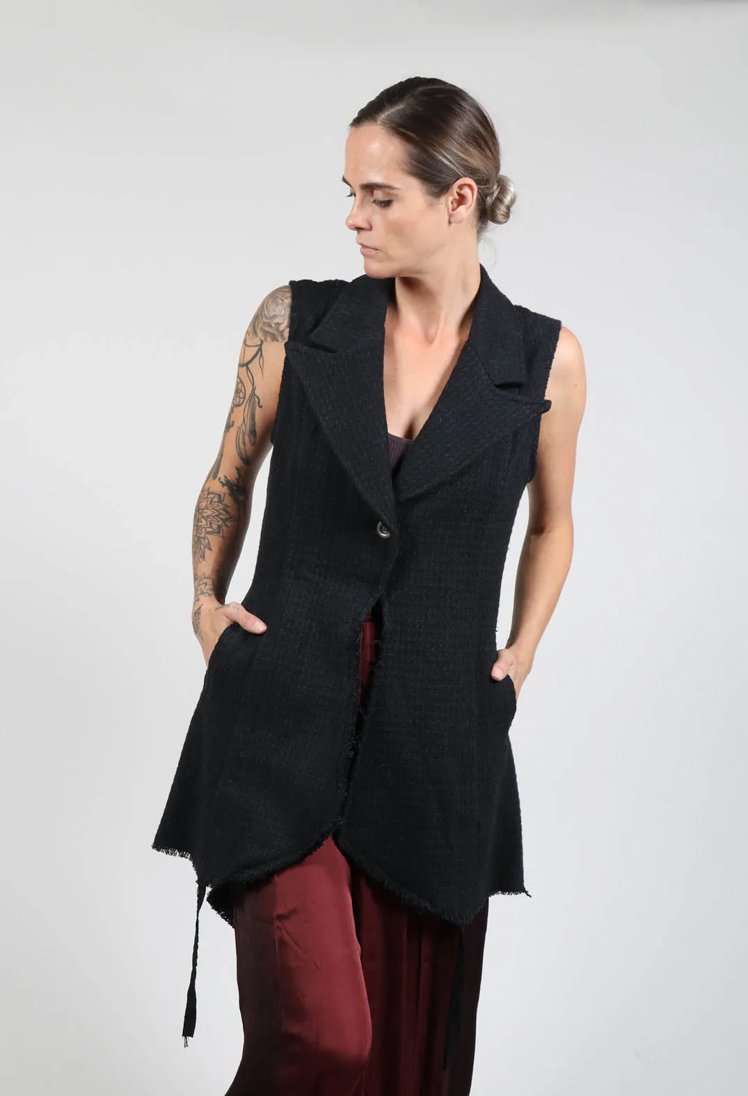 Ruched Gilet in Garzarta Nero