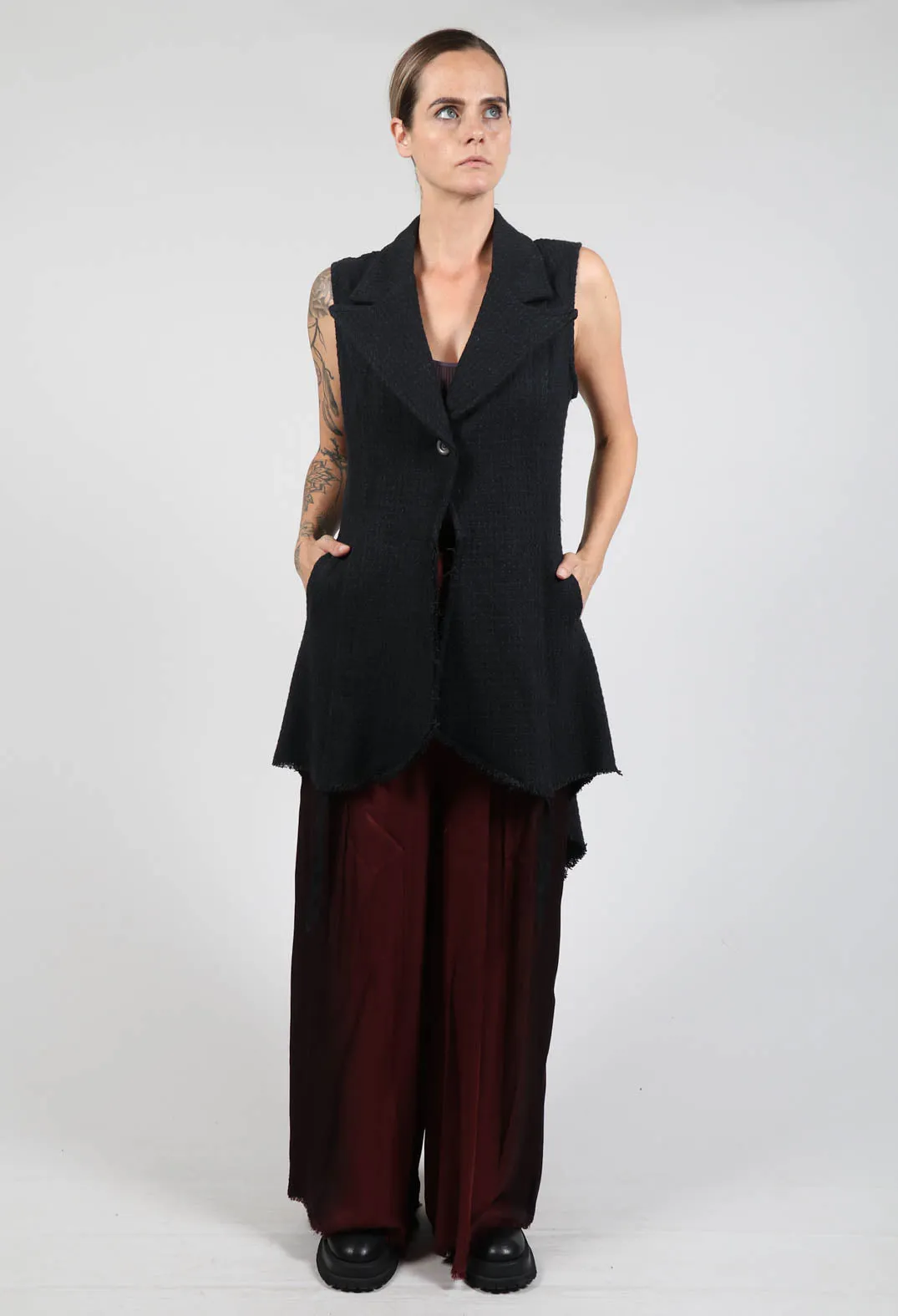 Ruched Gilet in Garzarta Nero