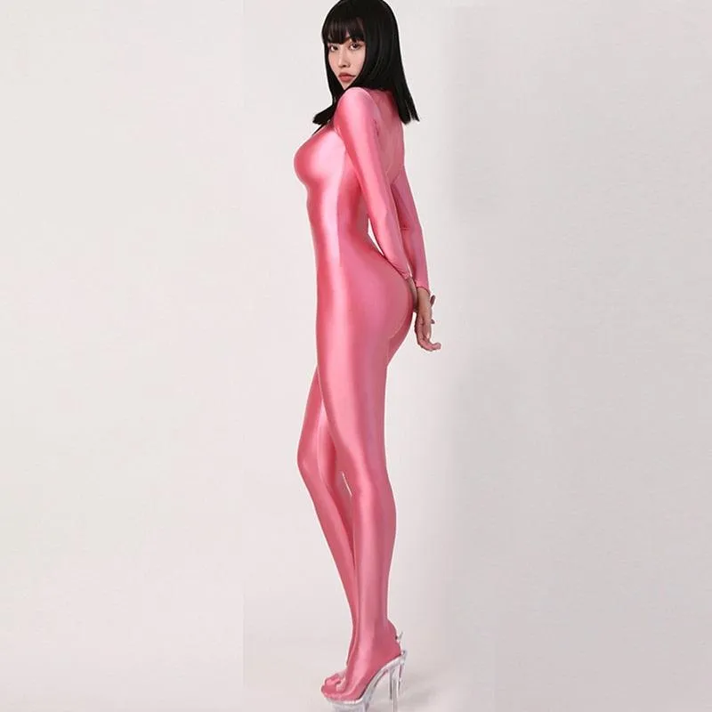 Satin Long Sleeve Bodysuit Full Length One-piece