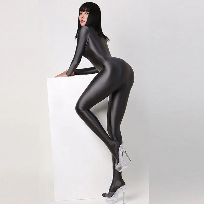 Satin Long Sleeve Bodysuit Full Length One-piece