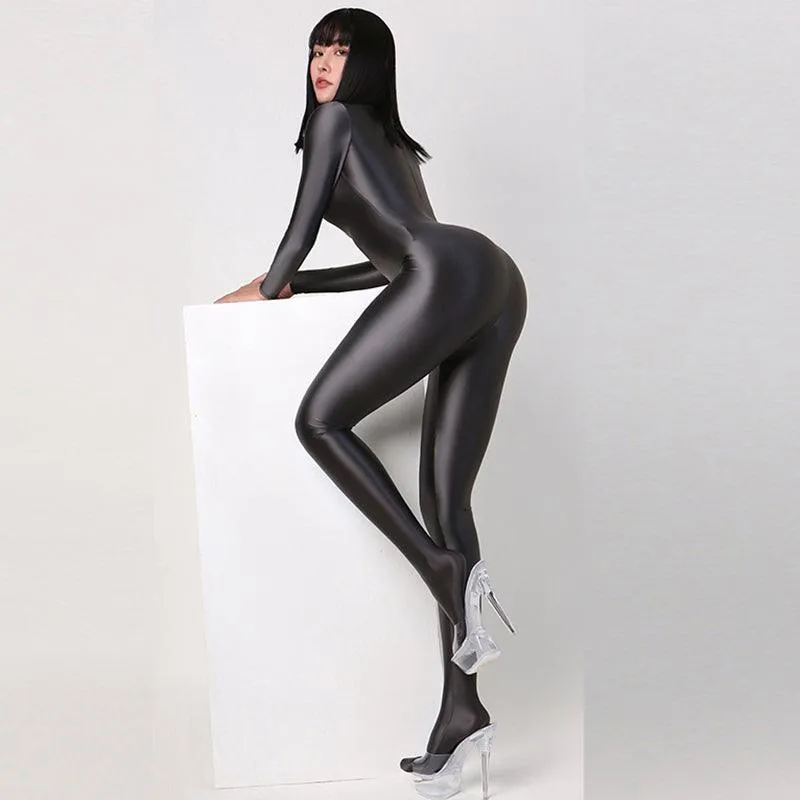 Satin Long Sleeve Bodysuit Full Length One-piece