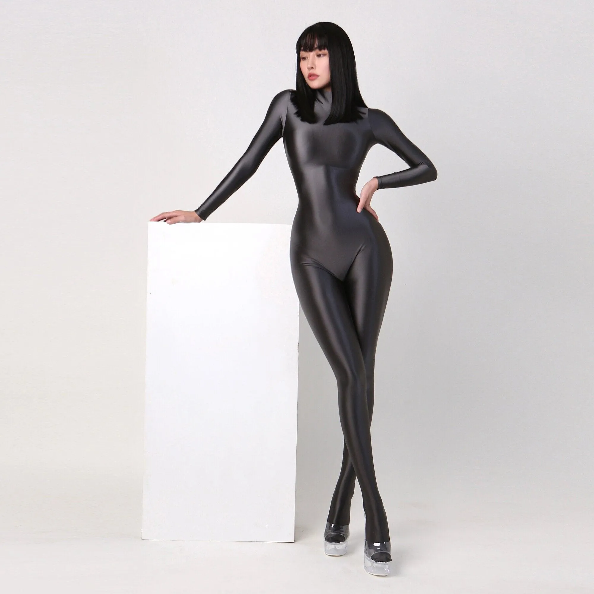 Satin Long Sleeve Bodysuit Full Length One-piece