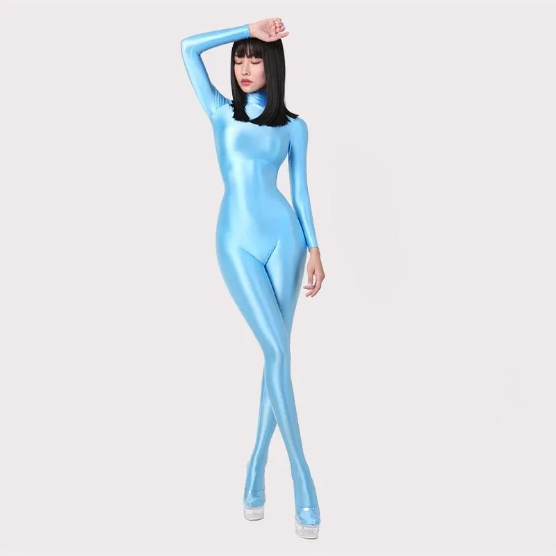 Satin Long Sleeve Bodysuit Full Length One-piece