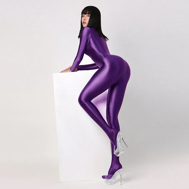 Satin Long Sleeve Bodysuit Full Length One-piece