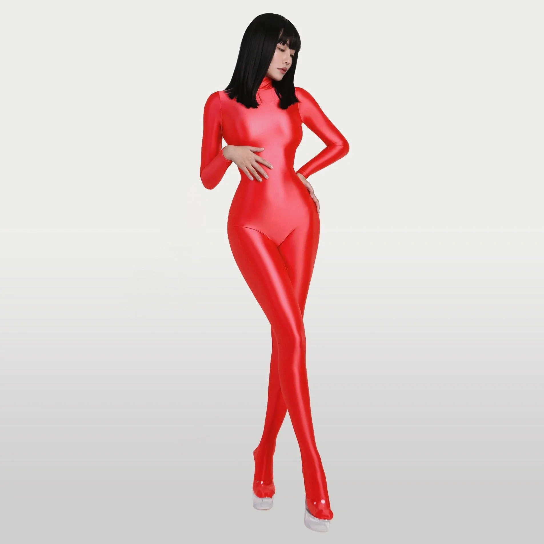 Satin Long Sleeve Bodysuit Full Length One-piece