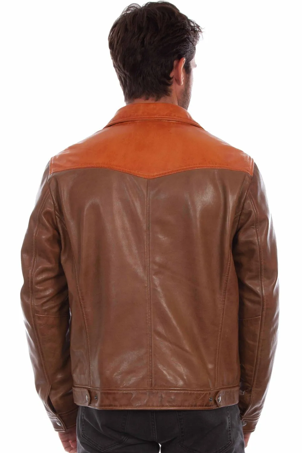 Scully Mens Western Contrast Saddle Tan Leather Leather Jacket