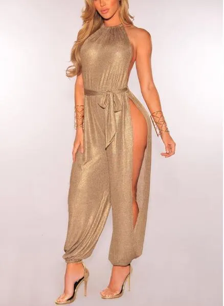 Sexy New Slit Wide Leg Harem Jumpsuit