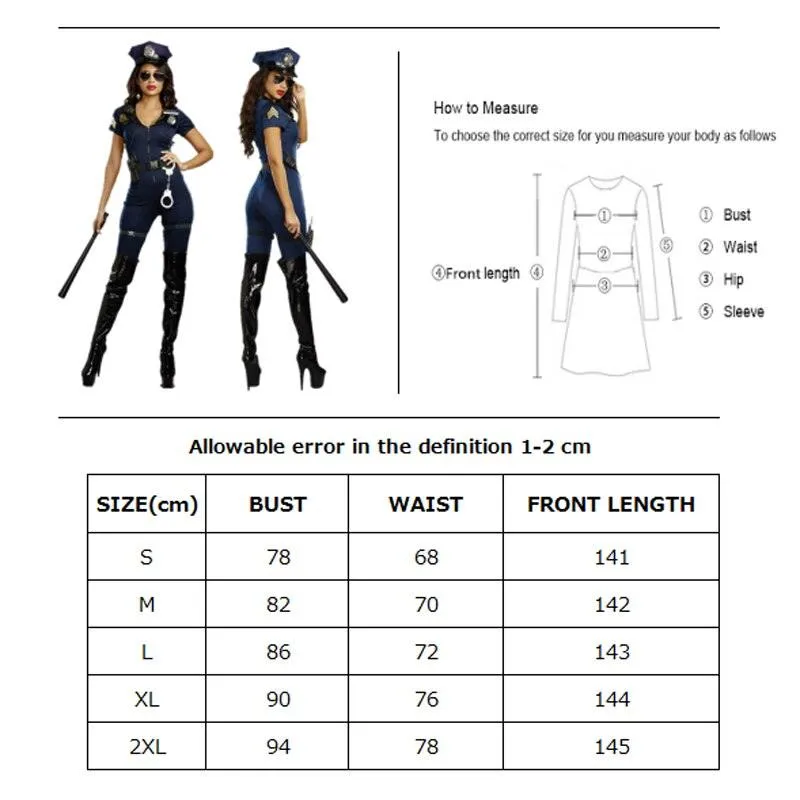 Sexy Police Woman Officer Uniform Costume Zipper Fantasy Cop