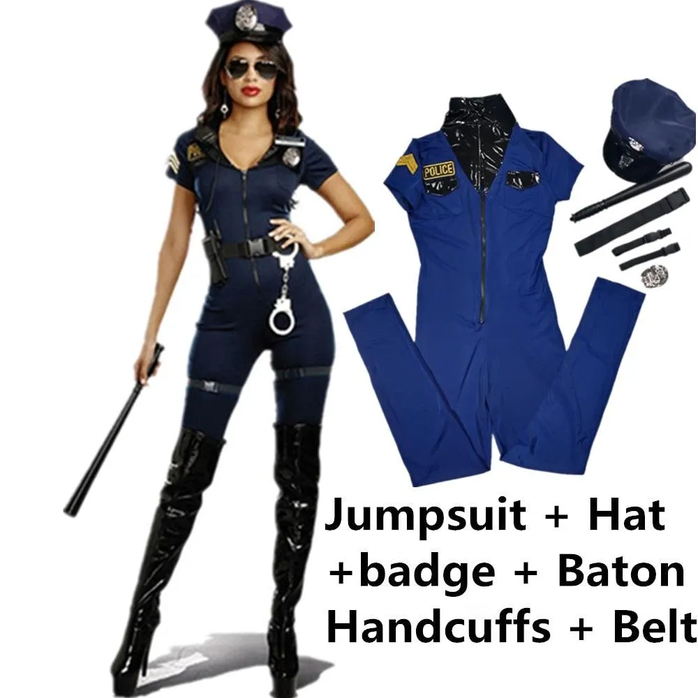 Sexy Police Woman Officer Uniform Costume Zipper Fantasy Cop