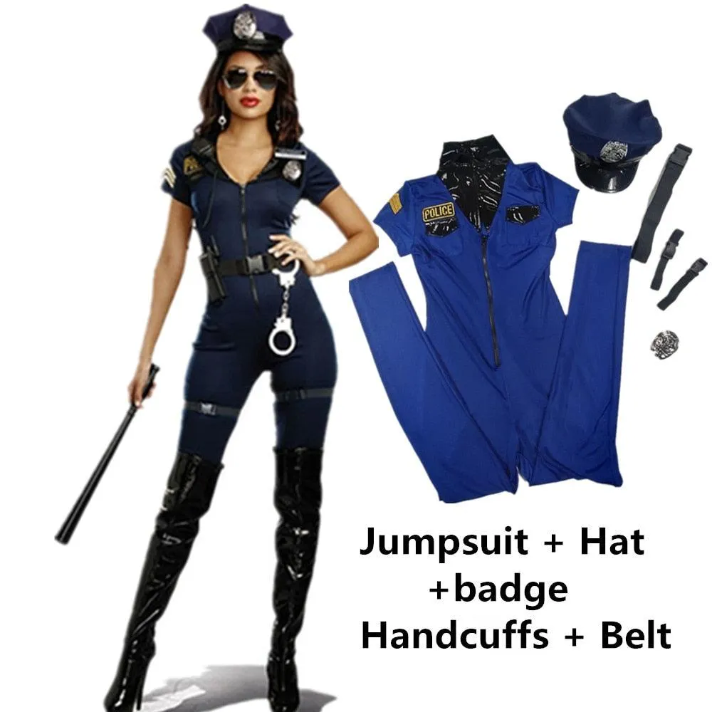 Sexy Police Woman Officer Uniform Costume Zipper Fantasy Cop