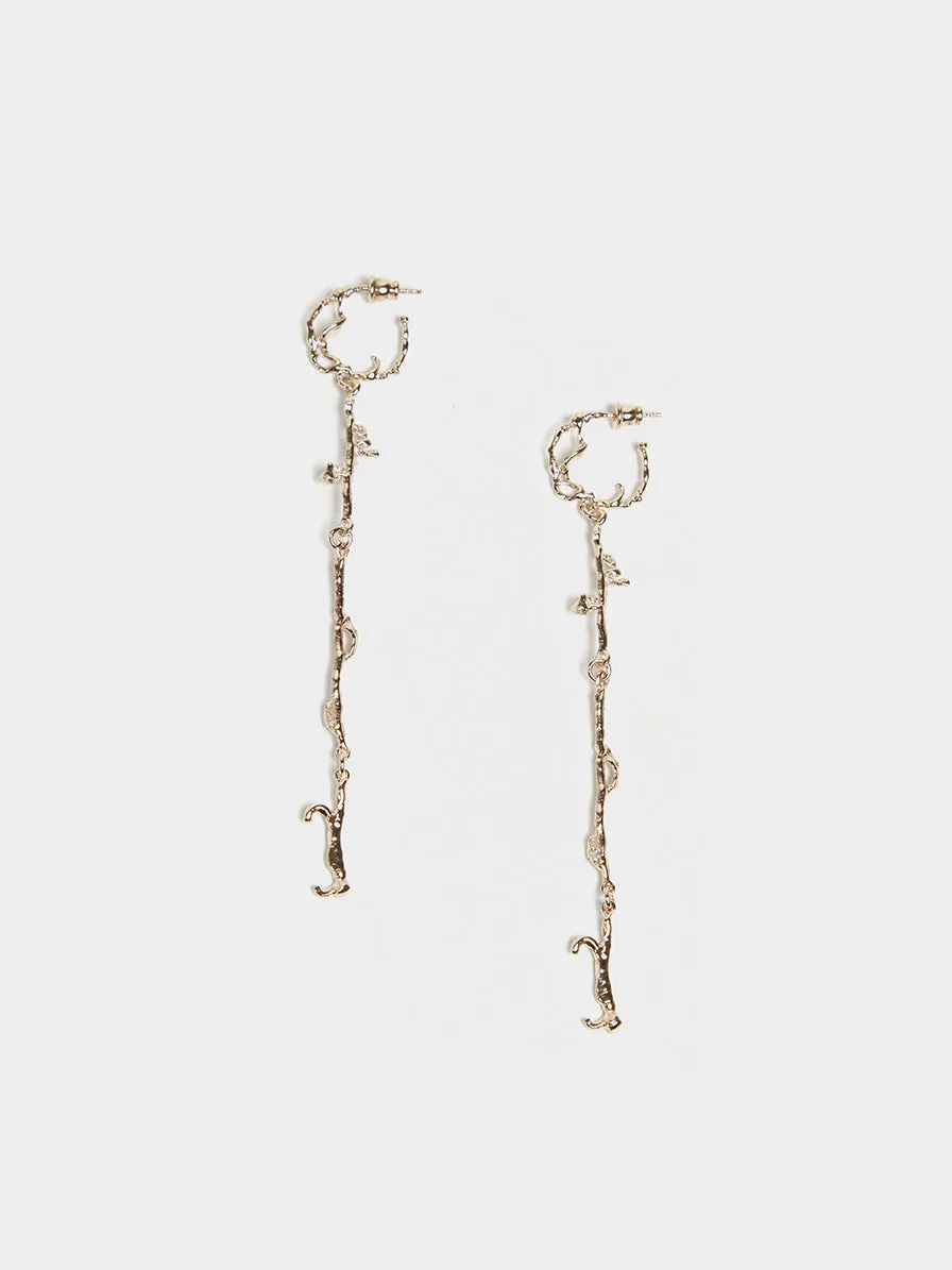 Short Twig Creoles Earrings, Moonlight Gold