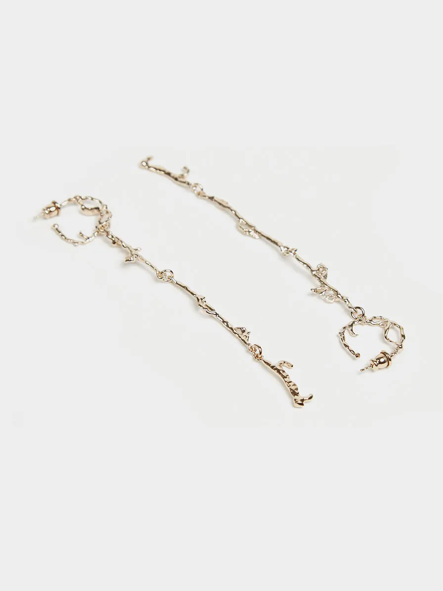 Short Twig Creoles Earrings, Moonlight Gold