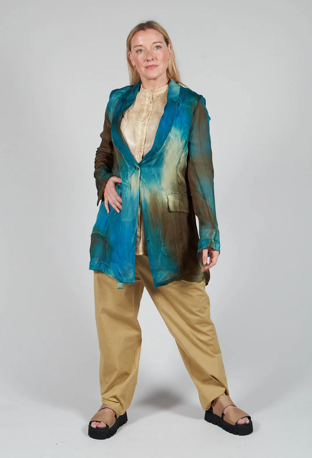 Silk Lightweight Blazer in Petrol Print