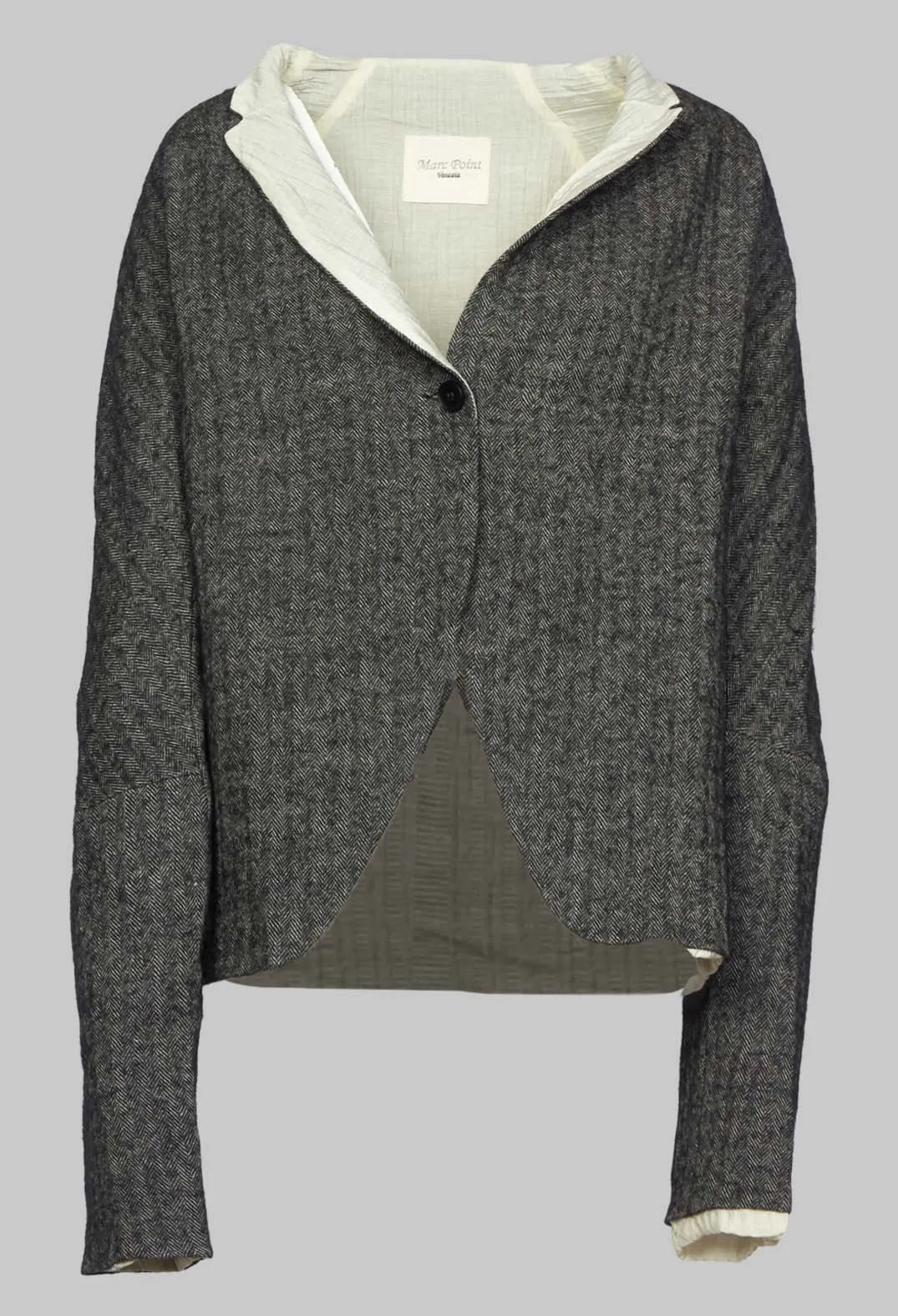 Single Button Herringbone Blazer in Grey