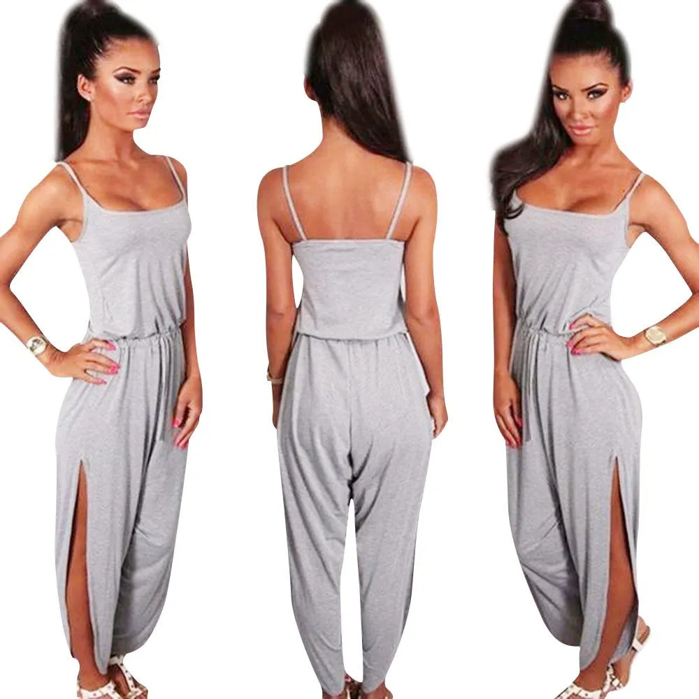 Sleeveless Women Sexy Slim Bandage Jumpsuits Spaghetti Strap Split Jumpsuits Leotard Coveralls