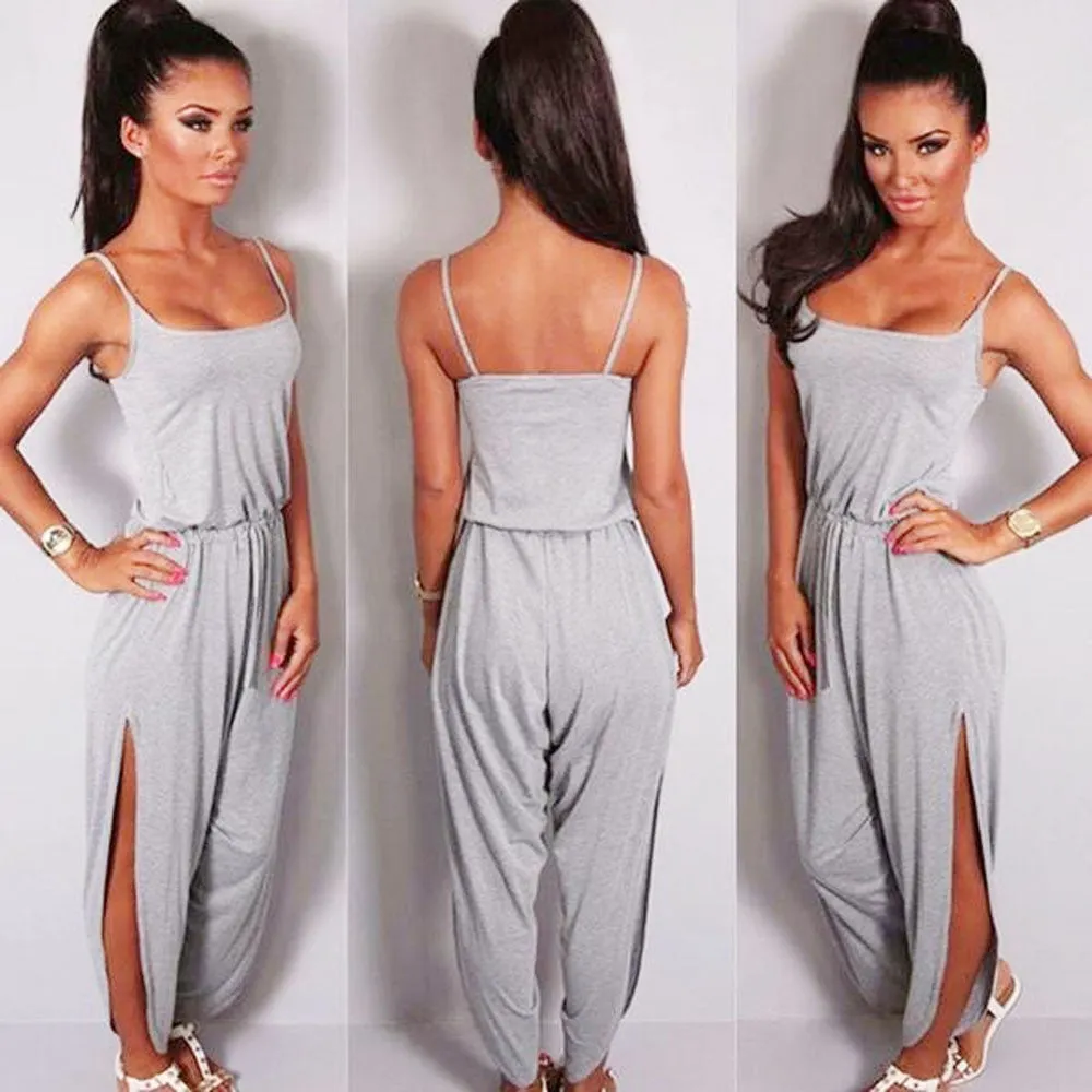 Sleeveless Women Sexy Slim Bandage Jumpsuits Spaghetti Strap Split Jumpsuits Leotard Coveralls